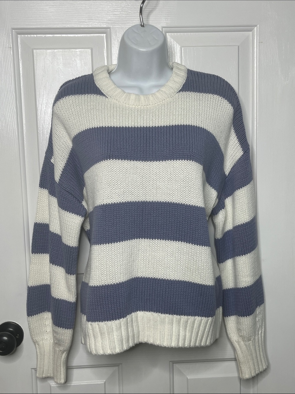 Striped Crewneck Oversized Boxy Sweater Splendid Blue White Size Small